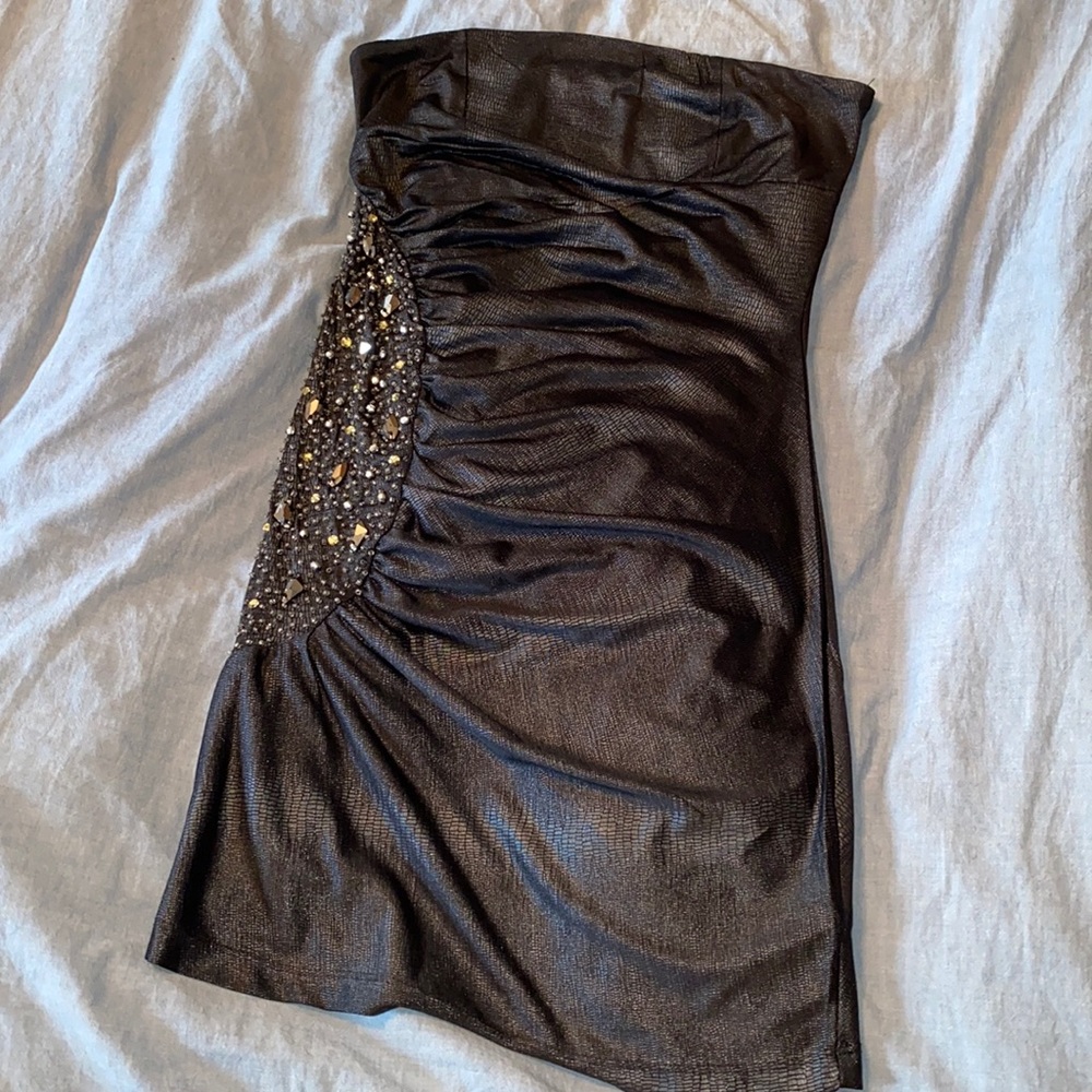 Mini Grey Party Dress with Silver Beading